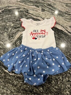Baby Essentials White Top with Red Accents & Blue Star Skirted Diaper Cover